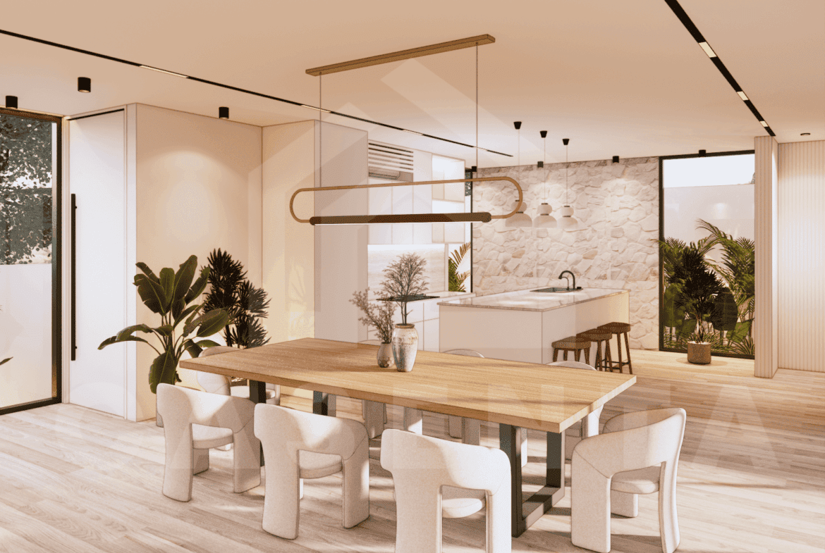 Kitchen/dining area inside aesthetic 3 bedroom villa in Ungasan