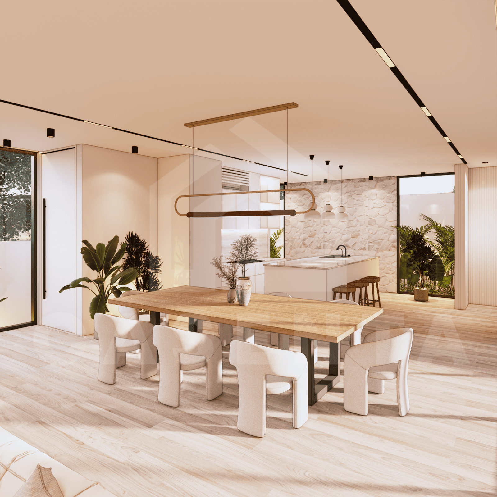 Kitchen/dining area inside aesthetic 3 bedroom villa in Ungasan