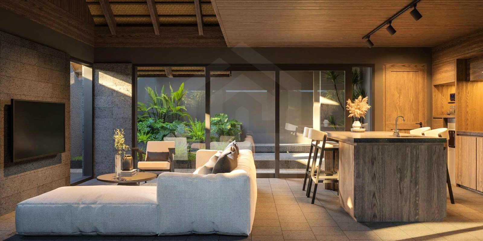 Living area inside 2 bedroom authentic Bali villa in Ungasan