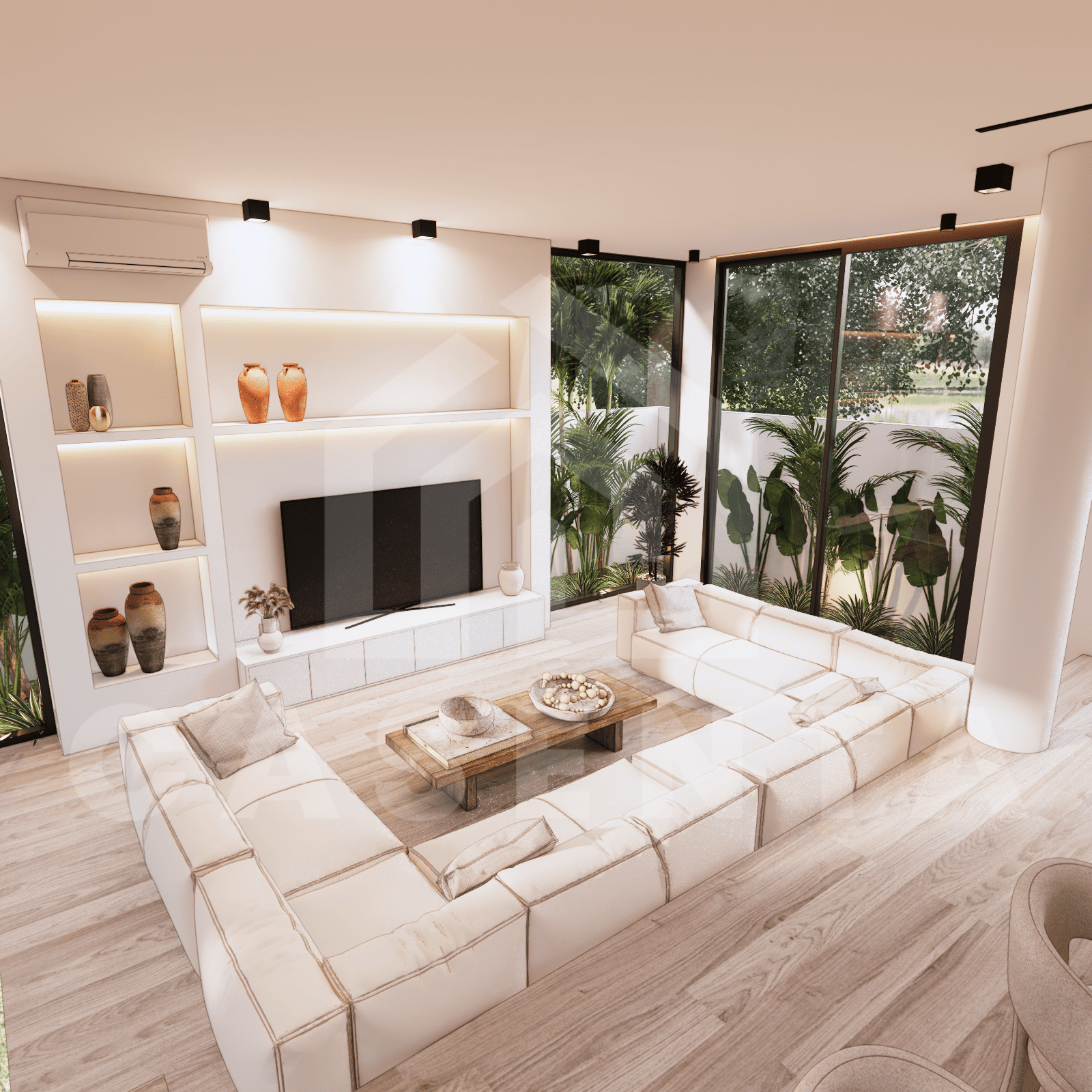 Living area inside aesthetic 3 bedroom villa in Ungasan