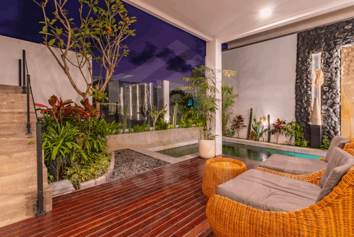 Outdoor area inside stylish 2 bedroom villa in Seseh