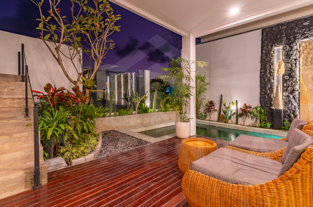 Outdoor area inside stylish 2 bedroom villa in Seseh