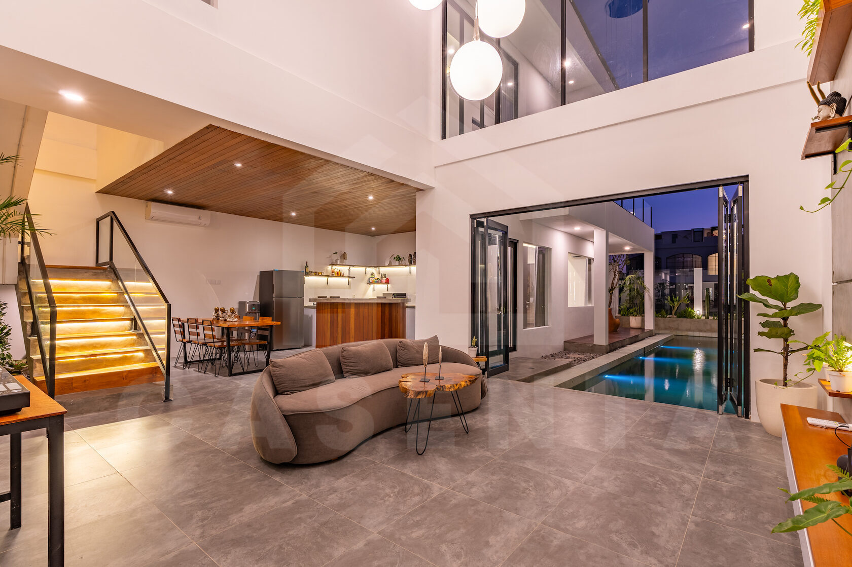 Living area inside stylish 2 bedroom villa in Seseh