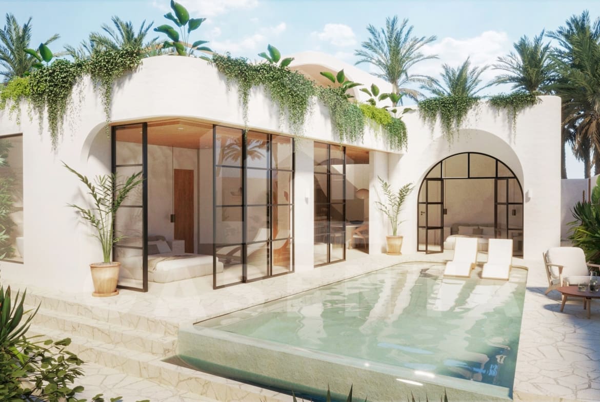 Outdoor area inside authentic Mediterranean villa in Ubud