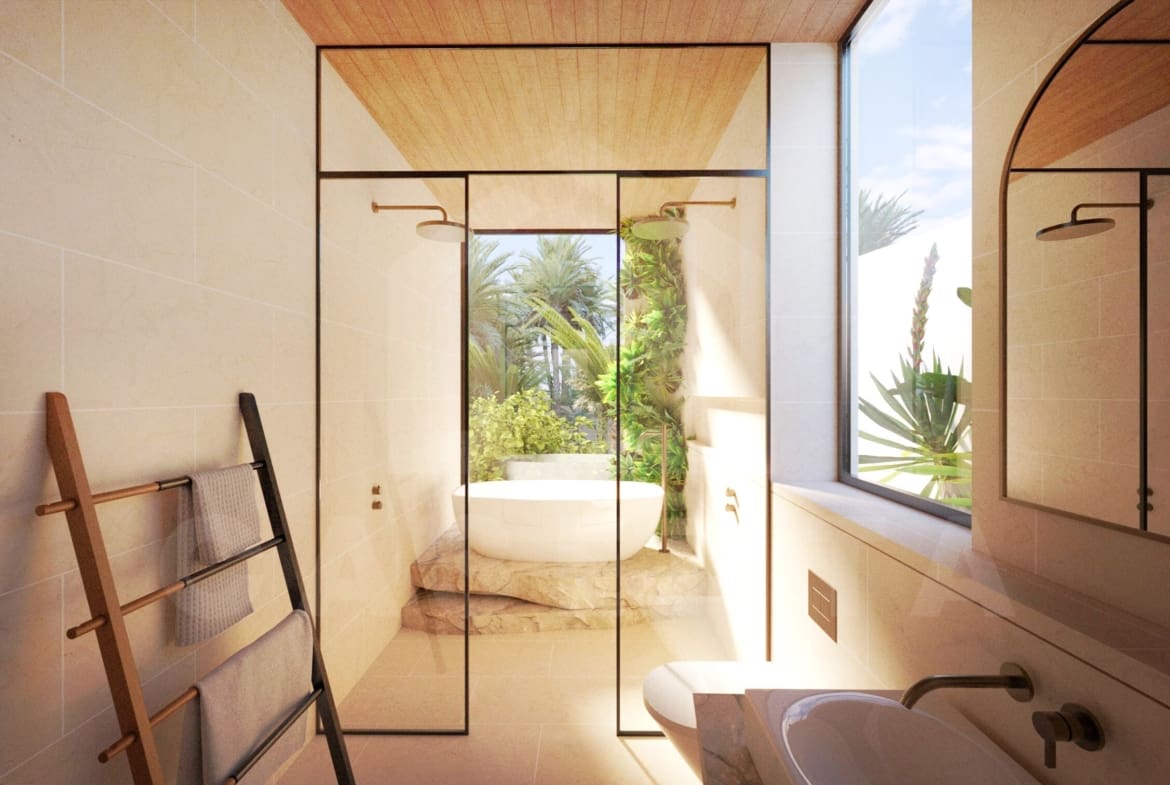 Bathroom inside authentic Mediterranean villa in Ubud