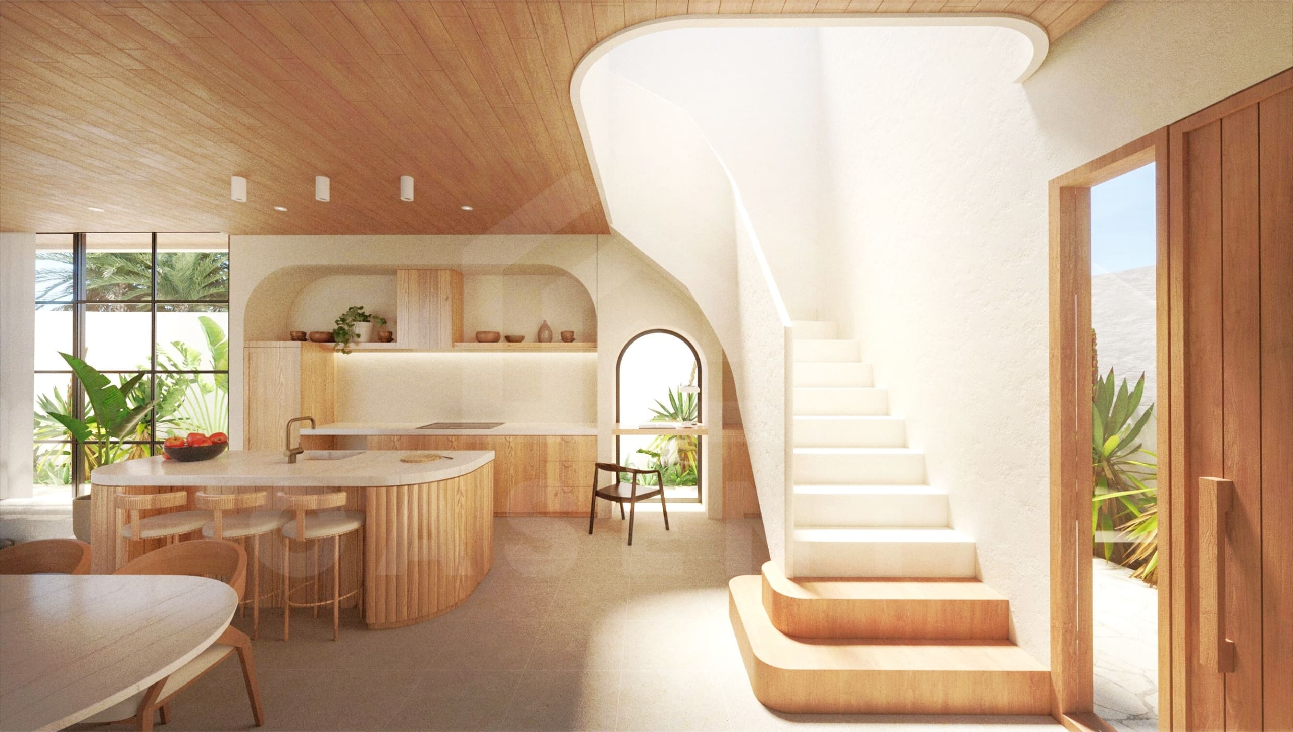 Kitchen/dining area inside authentic Mediterranean villa in Ubud