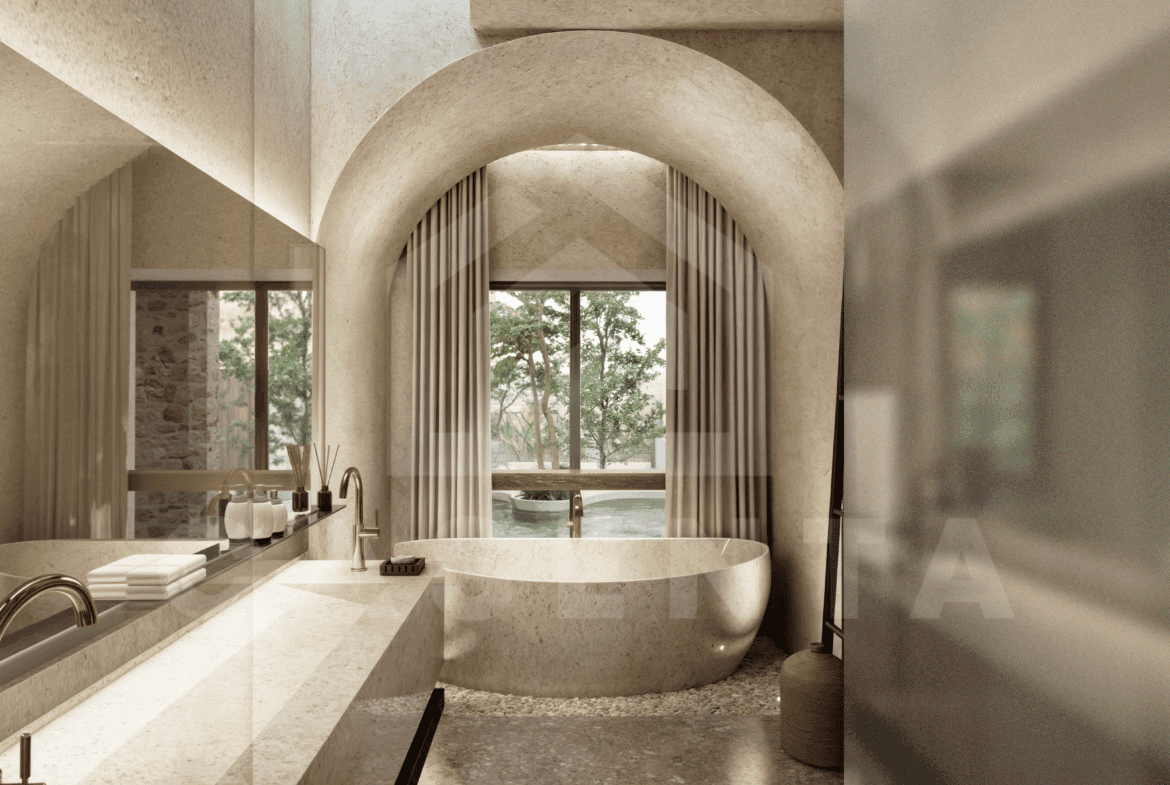 Bathroom inside tasteful 3 bedroom villa in Uluwatu