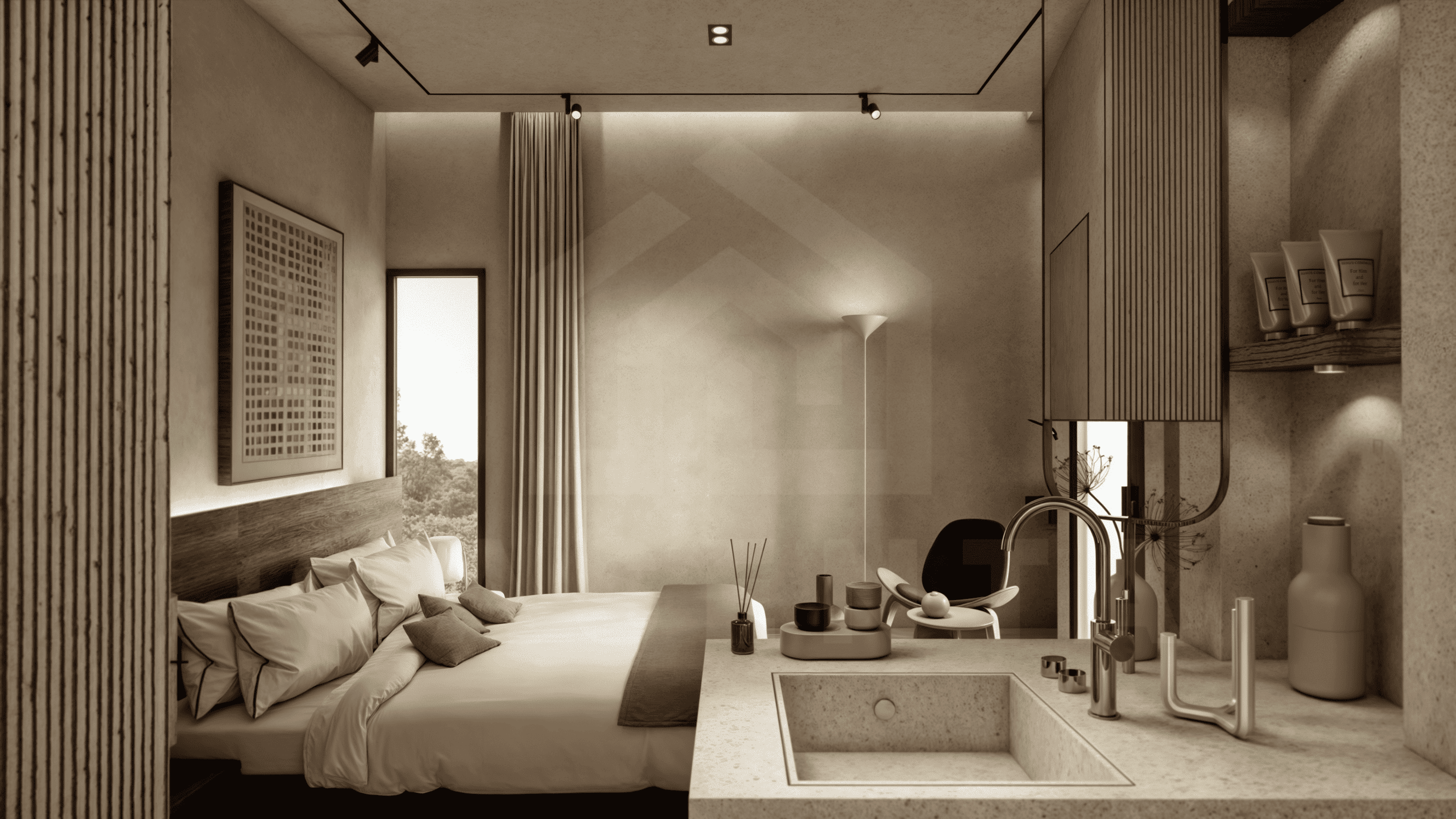 Bedroom inside tasteful villa in Uluwatu