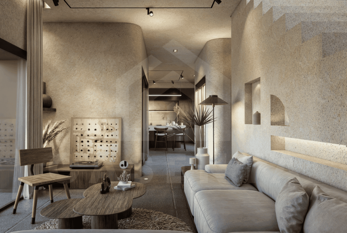 Living area inside tasteful 3 bedroom villa in Uluwatu