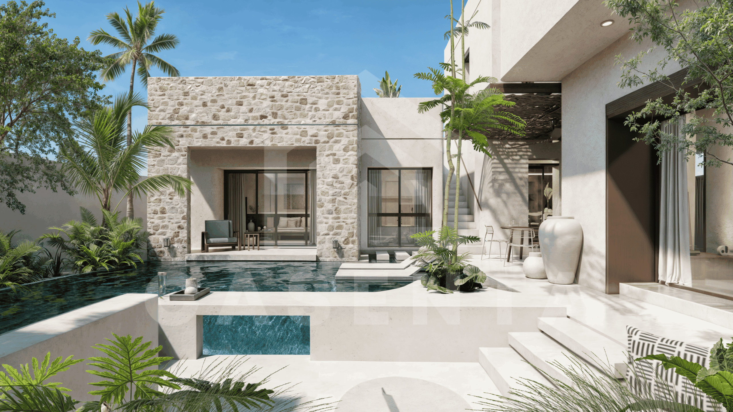 Outdoor area inside tasteful 3 bedroom villa in Uluwatu