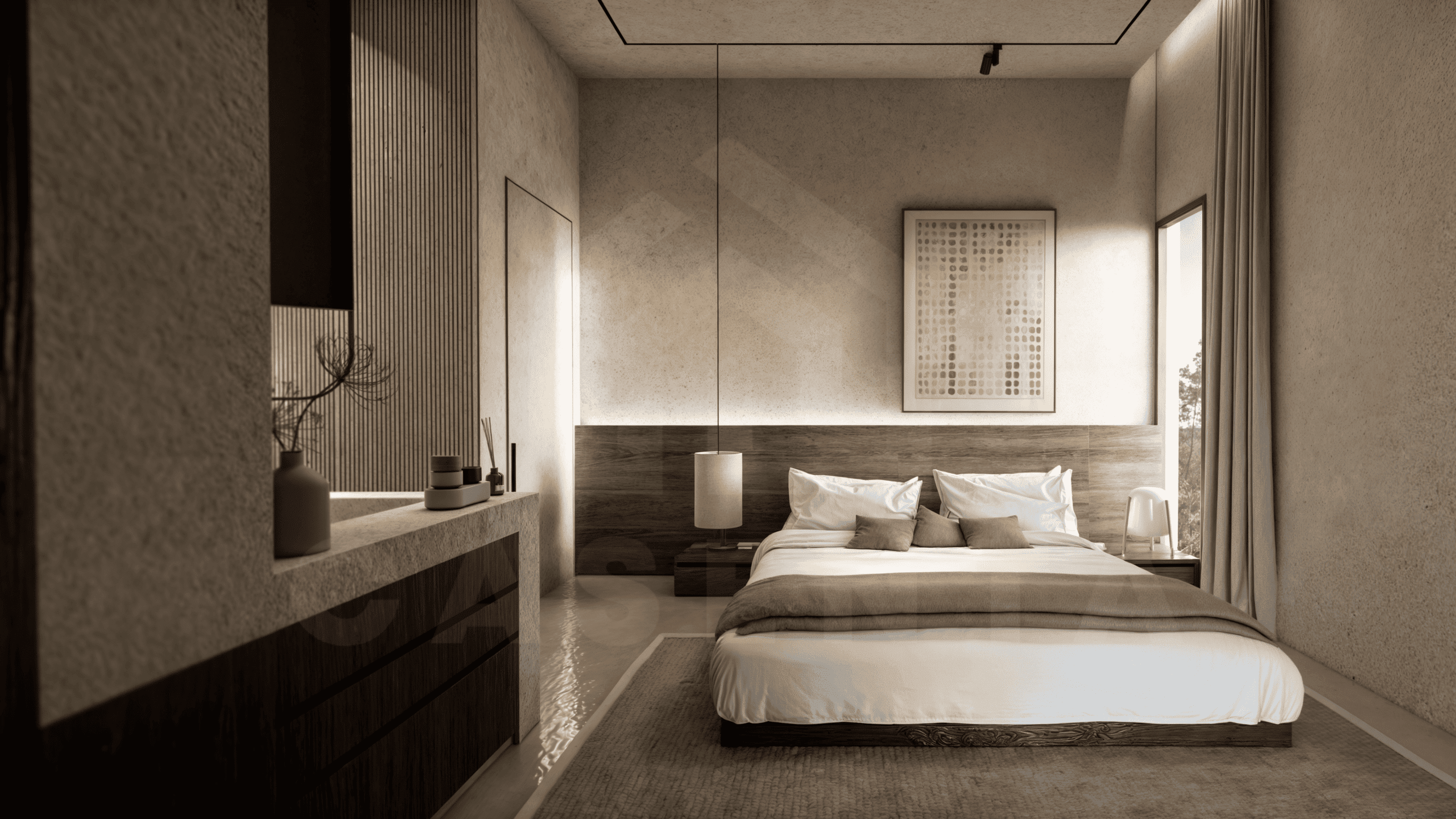 Bedroom inside tasteful villa in Uluwatu