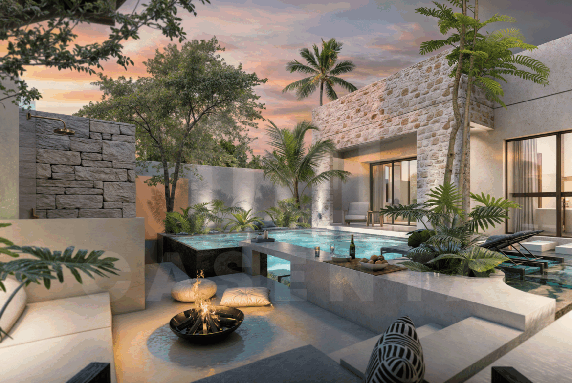 Outdoor area inside tasteful 3 bedroom villa in Uluwatu