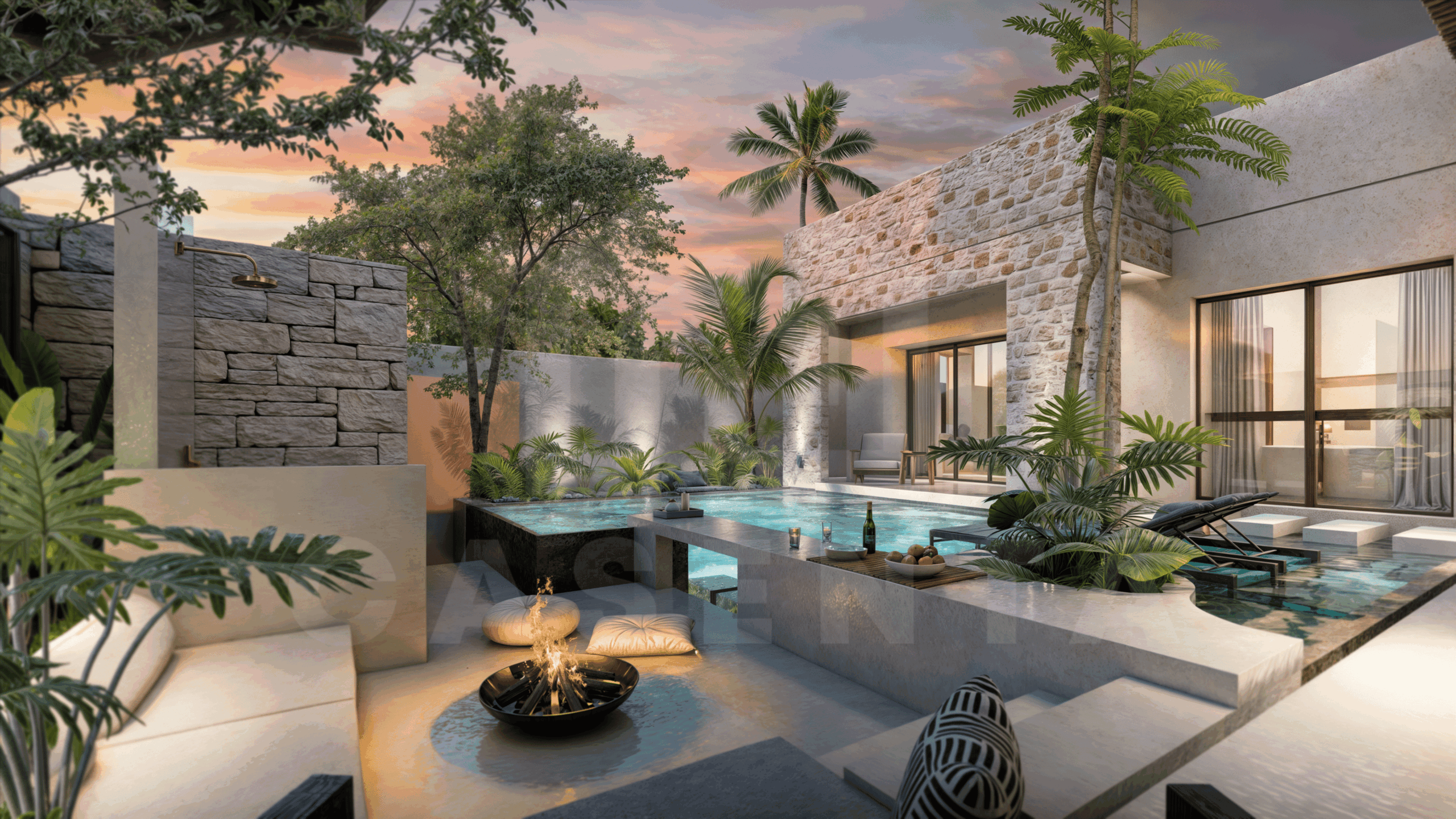 Outdoor area inside tasteful 3 bedroom villa in Uluwatu