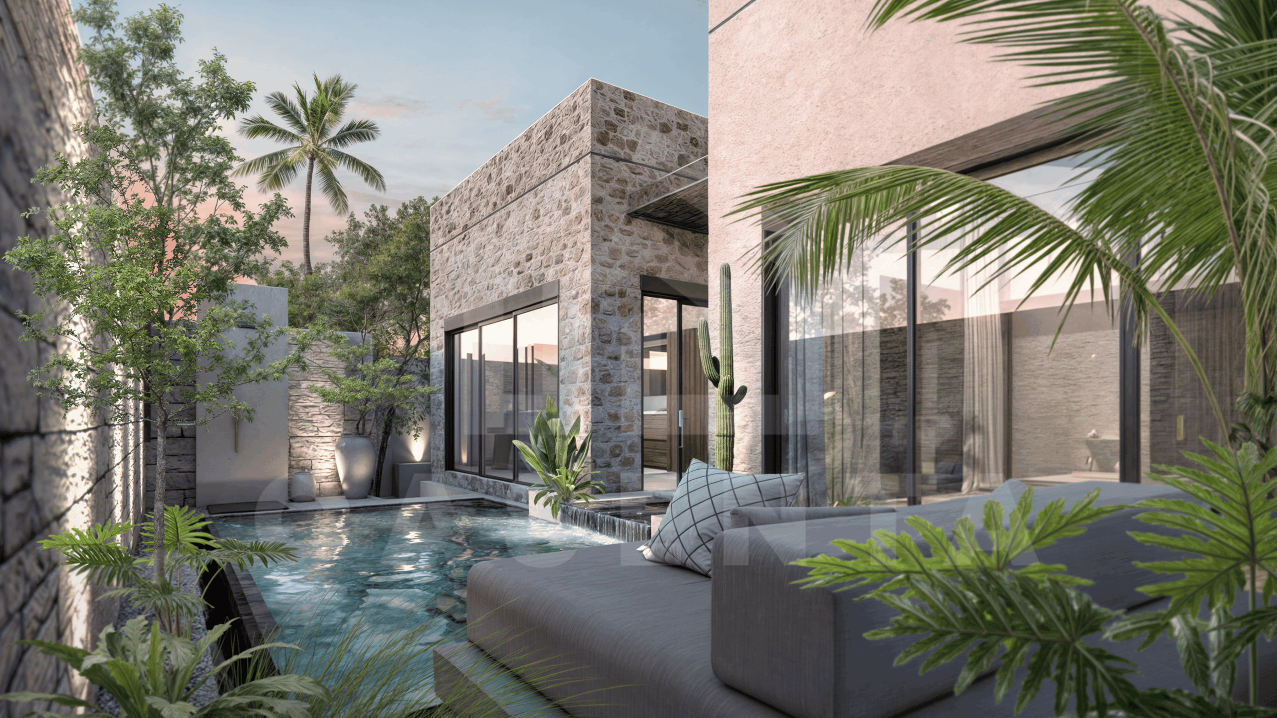 Outdoor area inside stunning 2 bedroom villa in Uluwatu