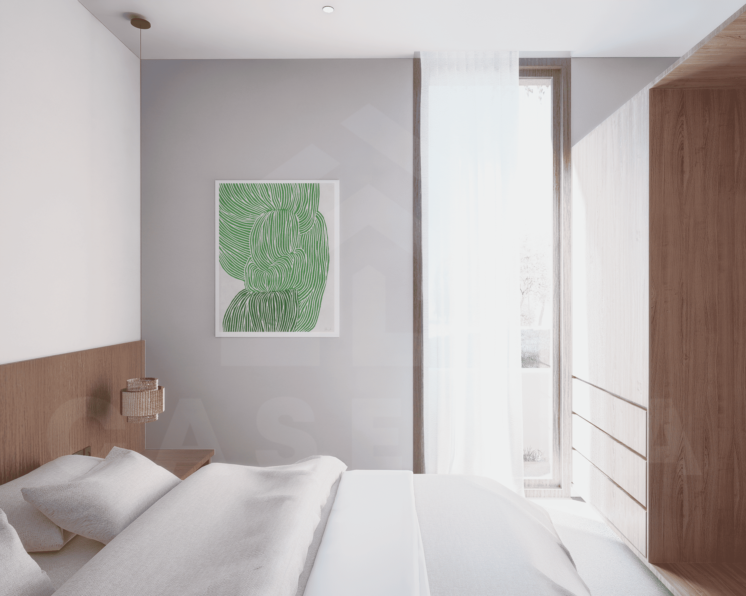 Bedroom inside modern apartment in Cepaka