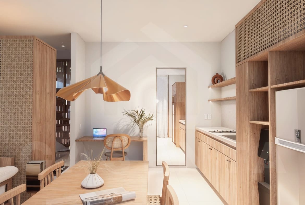 Kitchen/dining area inside modern apartment in Cepaka