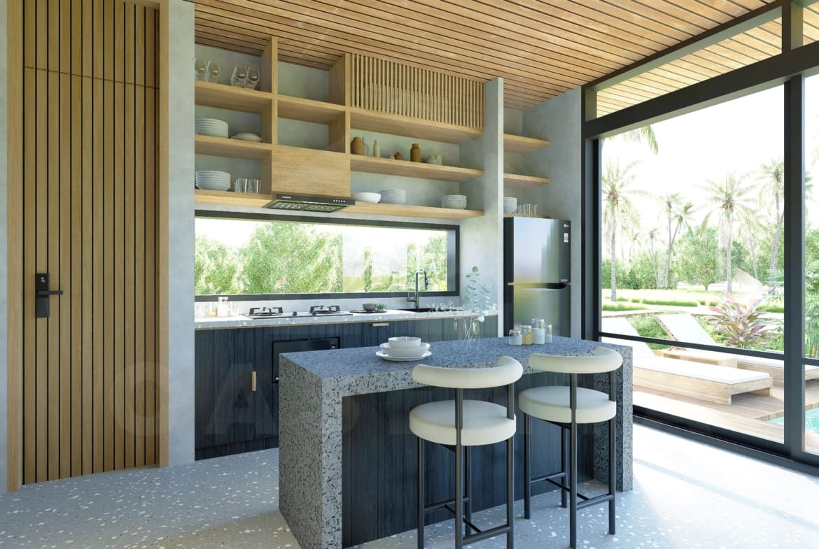 Kitchen/dining area inside an attractive 1 bedroom villa in Pererenan