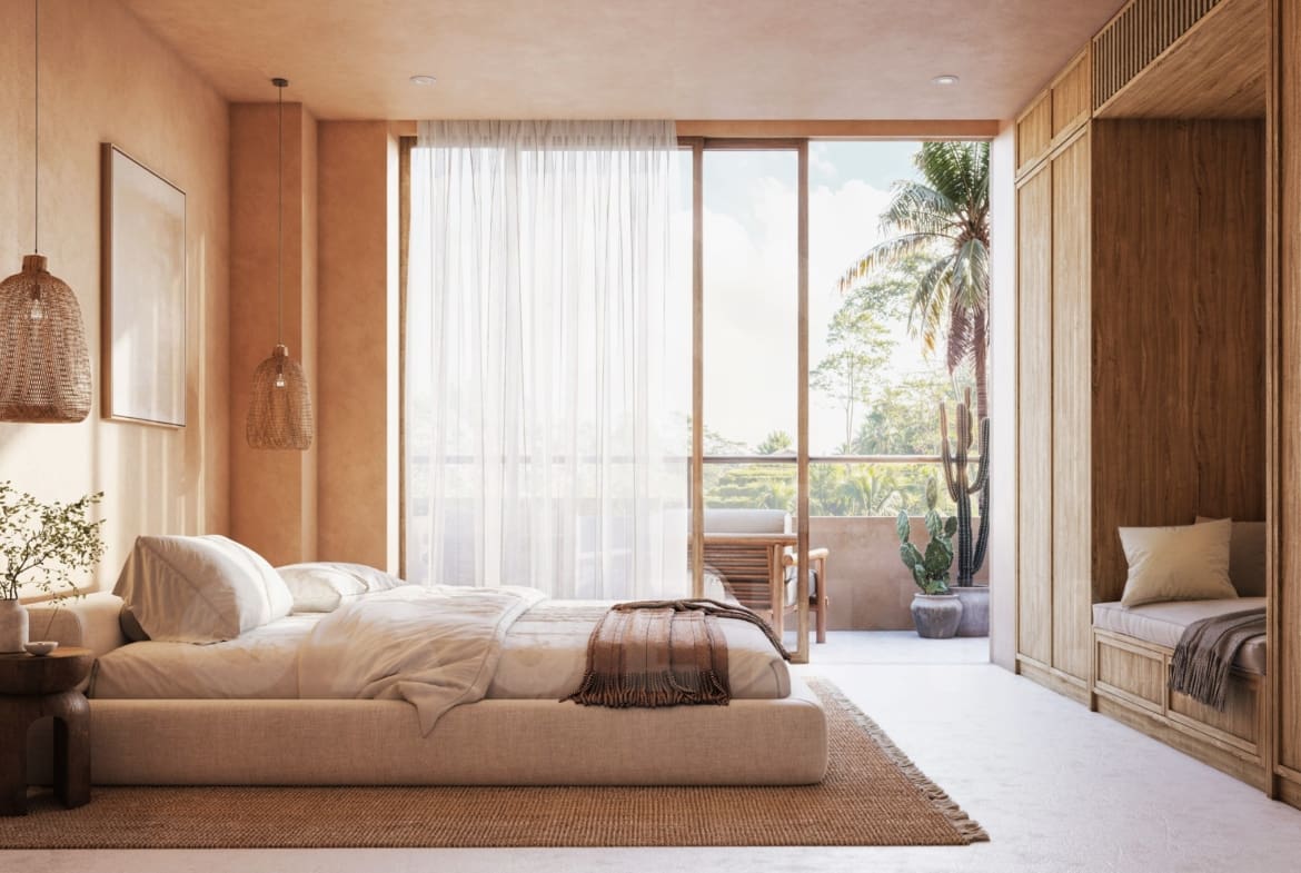 Bedroom inside villa close to Nyang Nyang beach