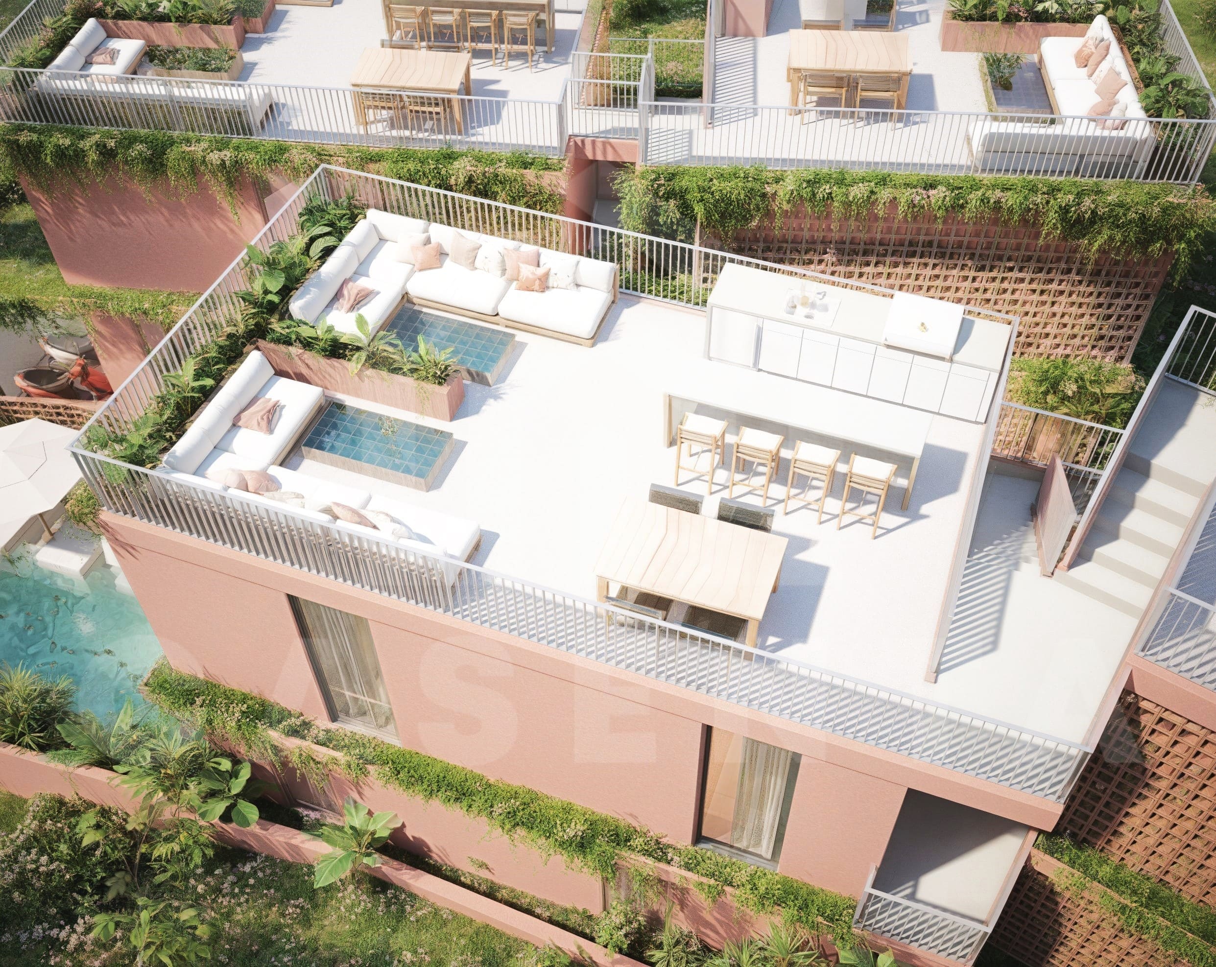 Rooftop terrace on top of modern apartment in Cepaka