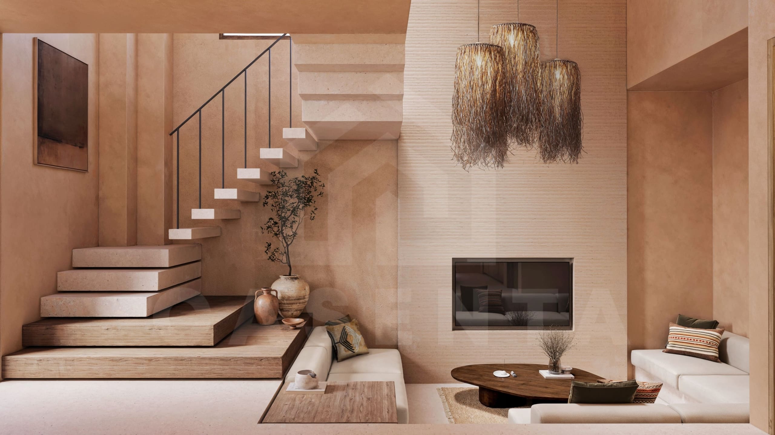 Living area inside 2 bedroom villa in Nyang Nyang