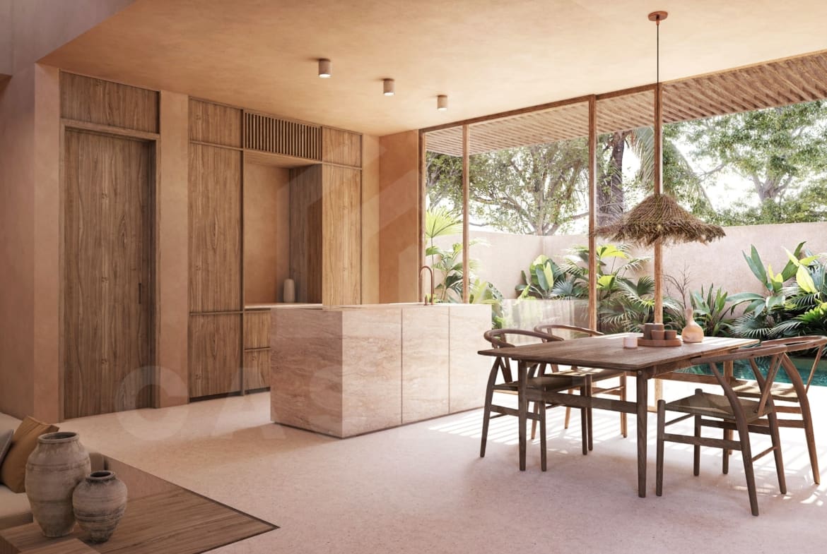 Kitchen/dining area inside 2 bedroom villa in Nyang Nyang