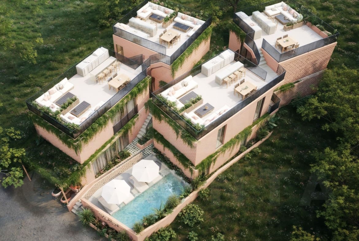 Bird's eye view of a modern apartment in Cepaka