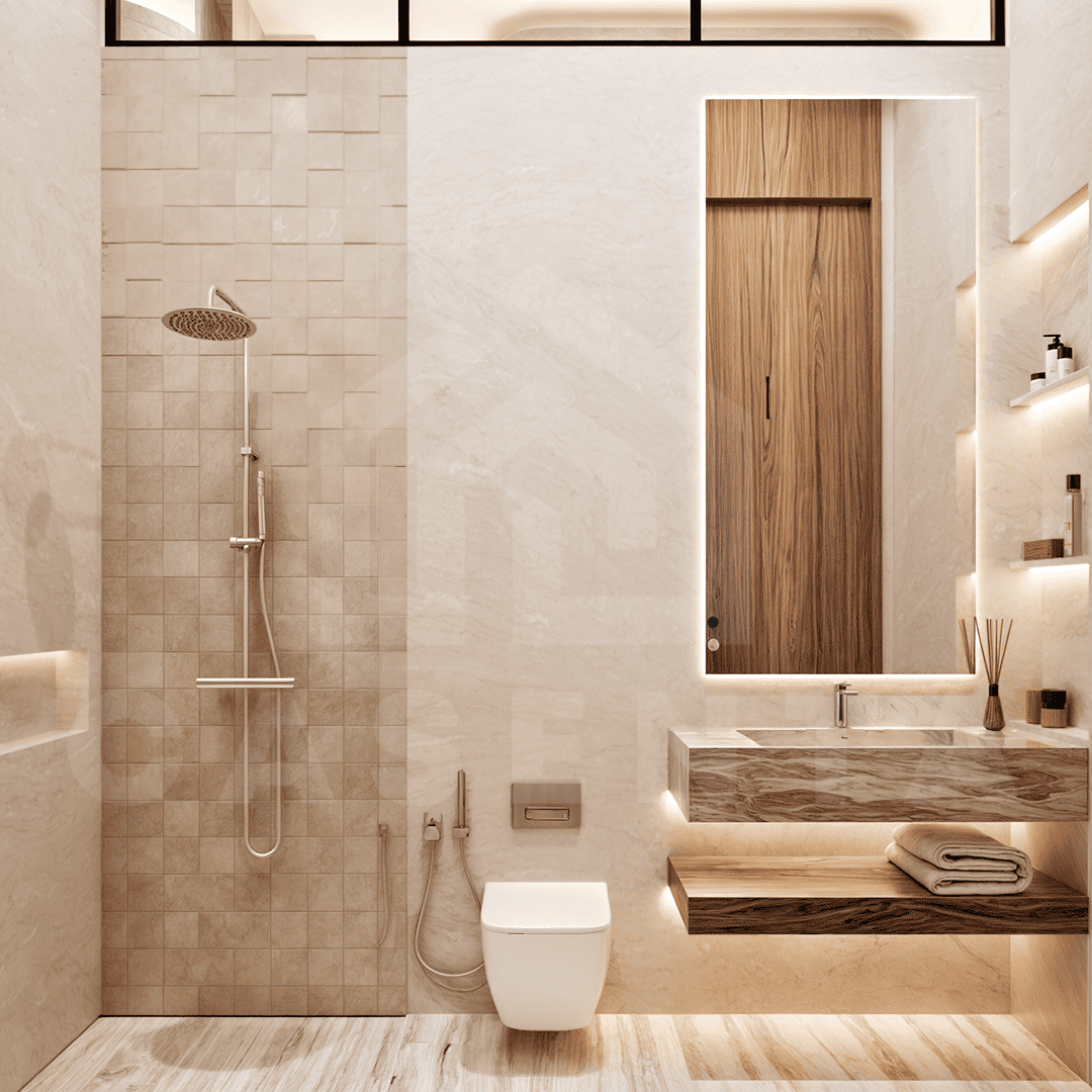 Bathroom inside stylish apartment in Uluwatu