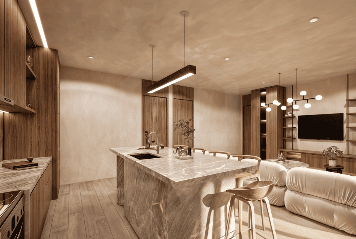 Kitchen/dining space inside exclusive apartment in Uluwatu