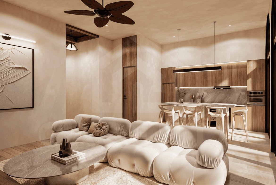 Living area inside stylish apartment in Uluwatu