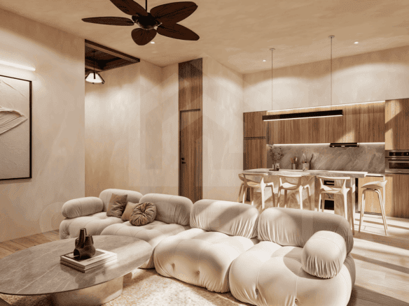 Living area inside stylish apartment in Uluwatu