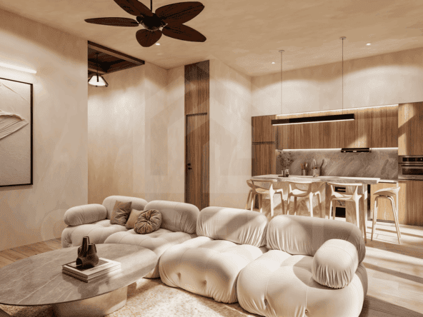 Living area inside stylish apartment in Uluwatu