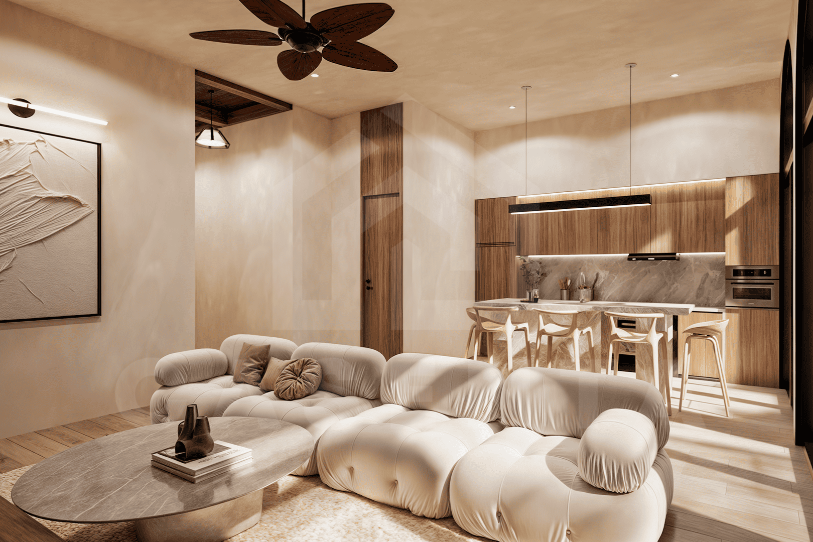 Living area inside stylish apartment in Uluwatu