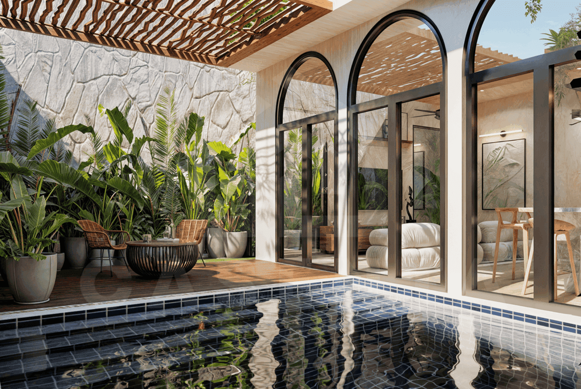 Outdoor area inside stylish apartment in Uluwatu