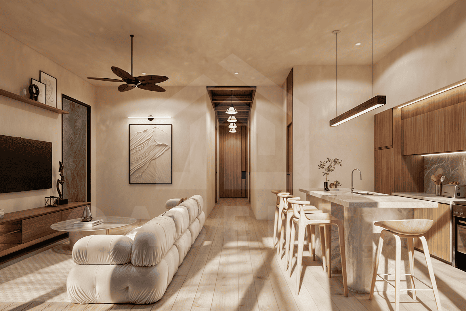 Living area inside stylish apartment in Uluwatu