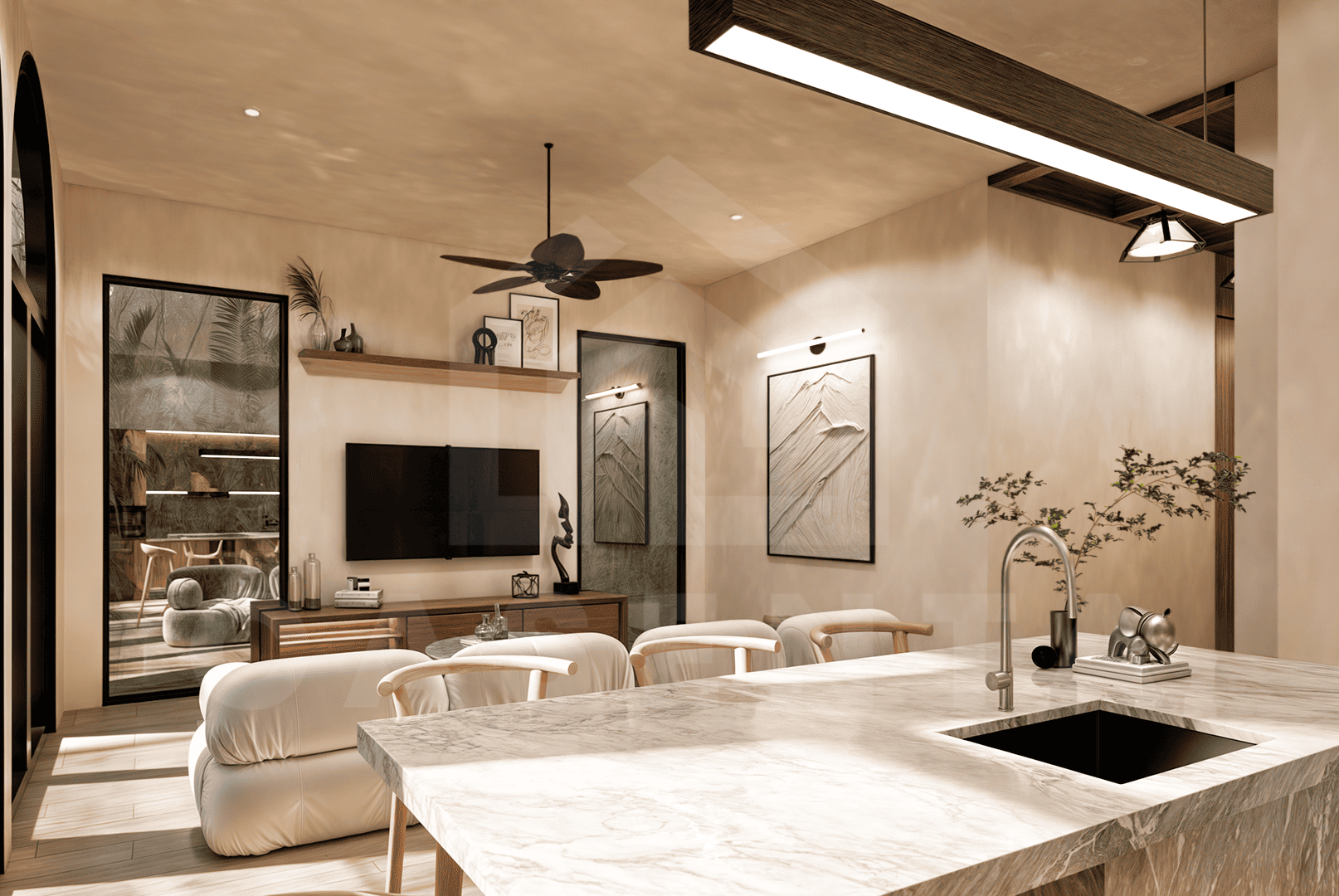 Living area inside stylish apartment in Uluwatu