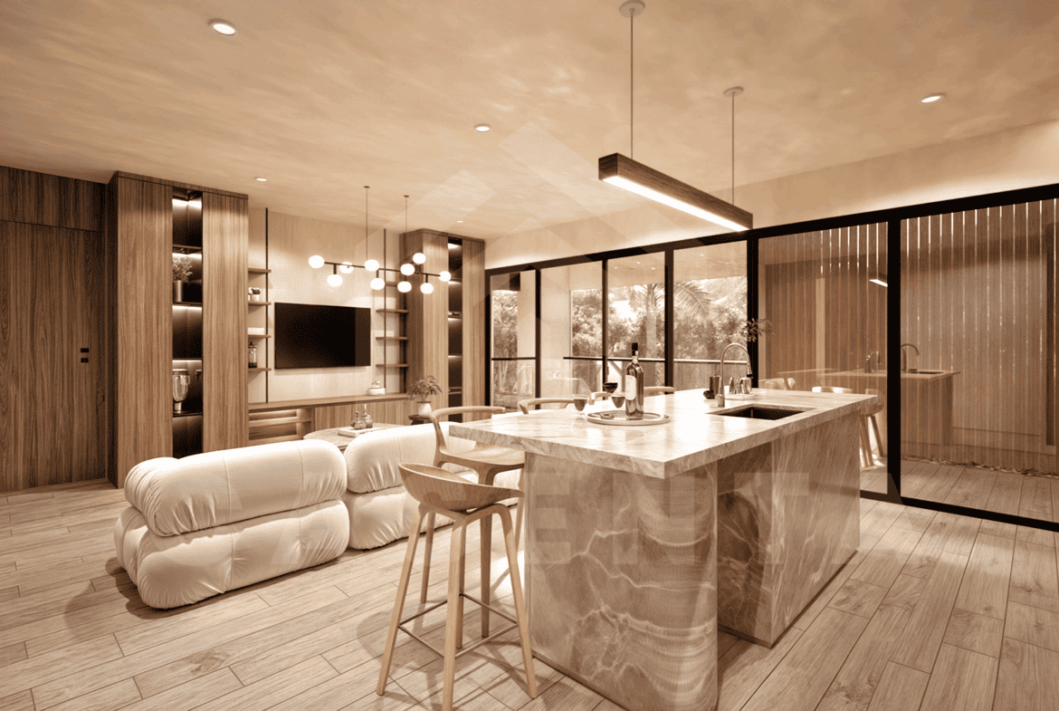 Living area inside exclusive apartment in Uluwatu