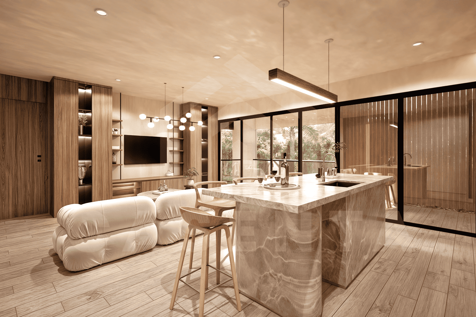 Living area inside exclusive apartment in Uluwatu