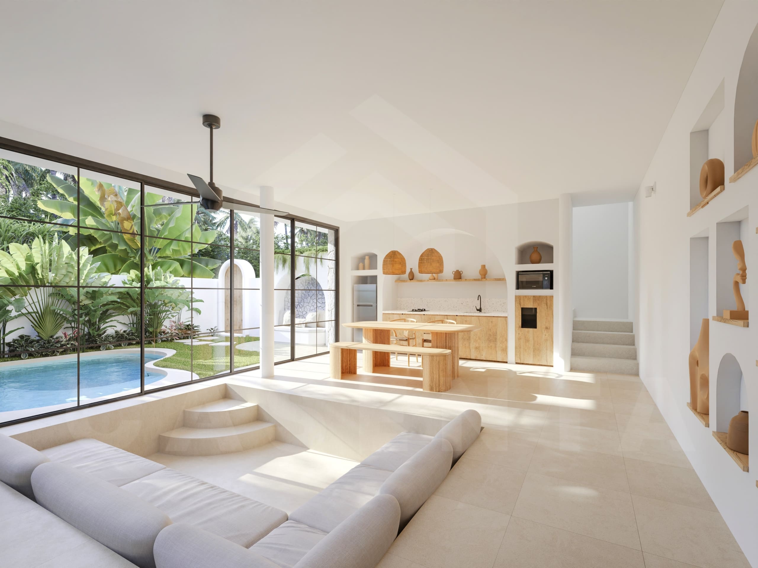 Living area inside fabulous 2 bedroom villa in Bingin