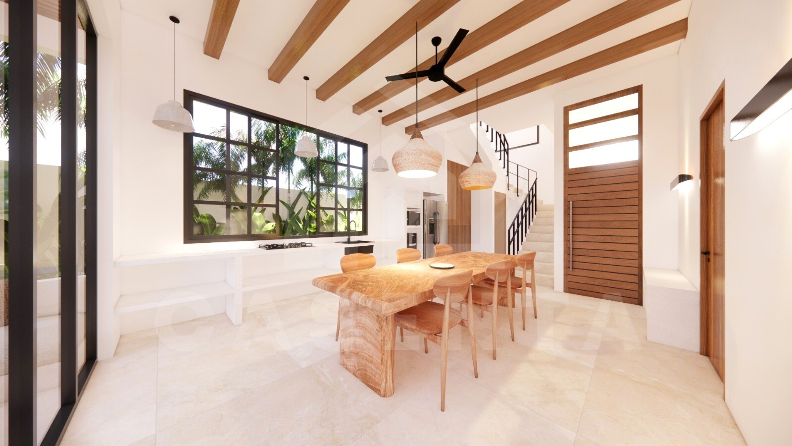 Kitchen/dining area inside beautiful 4 bedroom villa in Cemagi