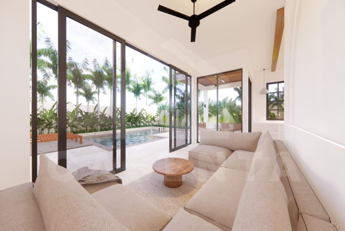 Living area inside beautiful 3 bedroom villa in Cemagi