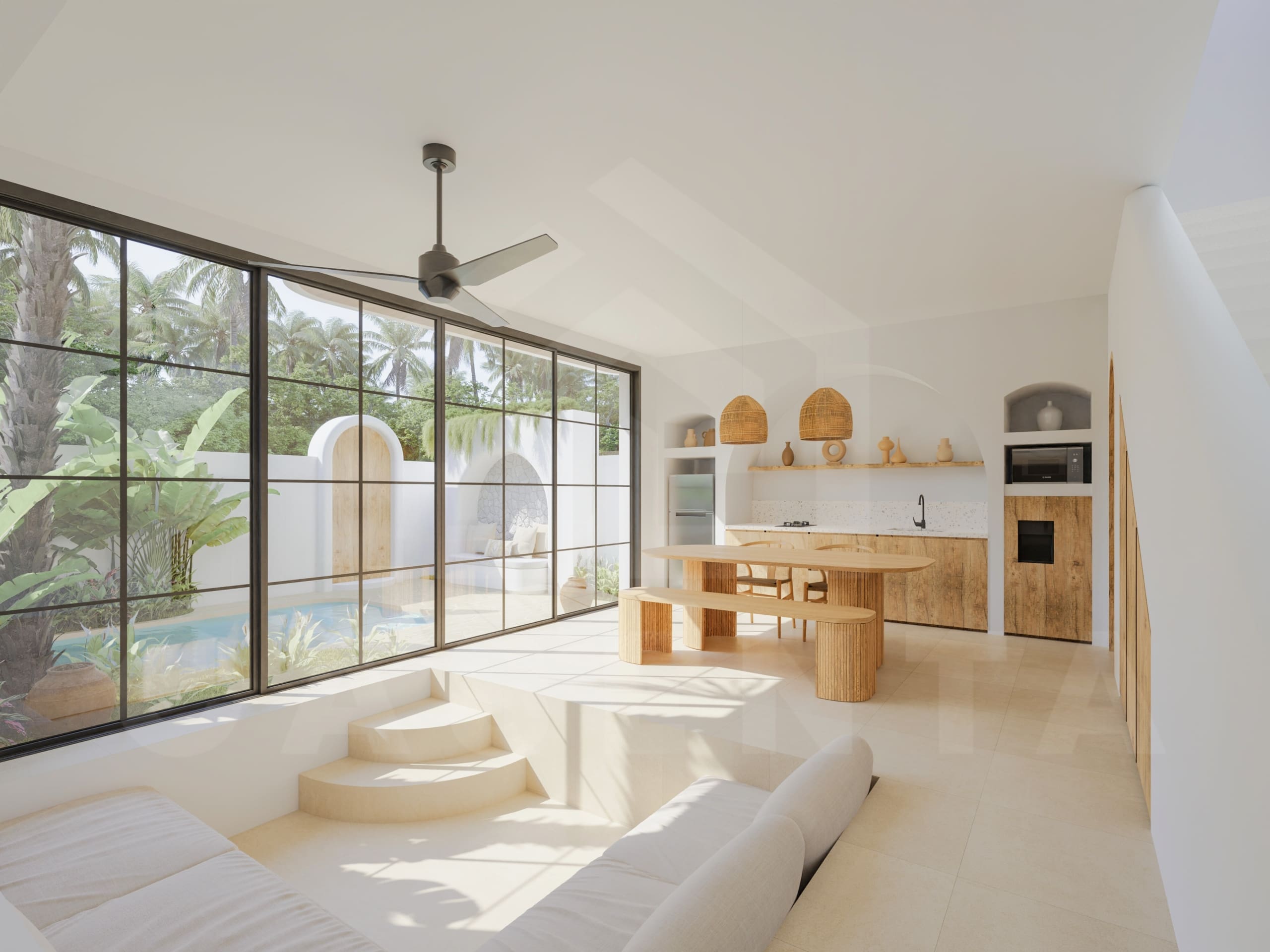 Living area inside charming 1 bedroom villa for investment in Bingin