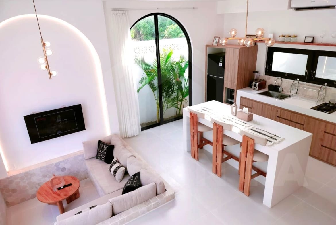 Living area inside trendy loft in the vicinity of Seseh beach
