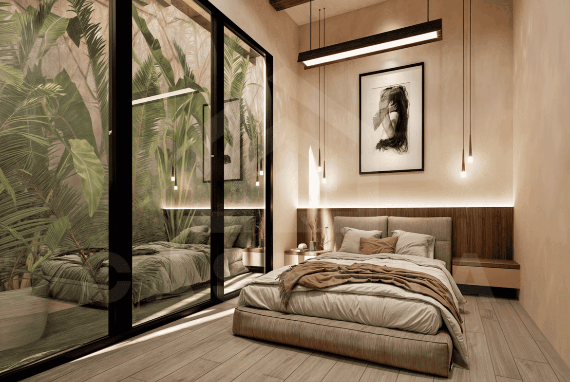 Bedroom inside modern villa in Uluwatu