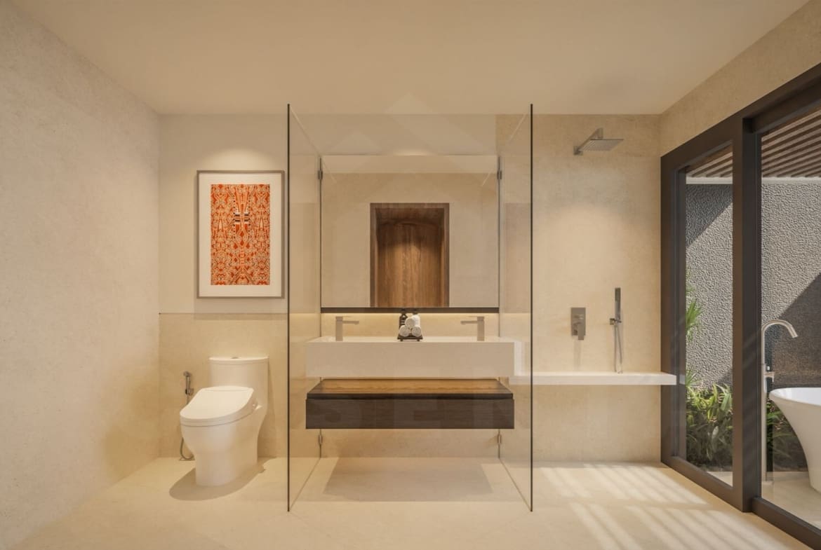 Bathroom inside authentic Balinese villa in Ungasan