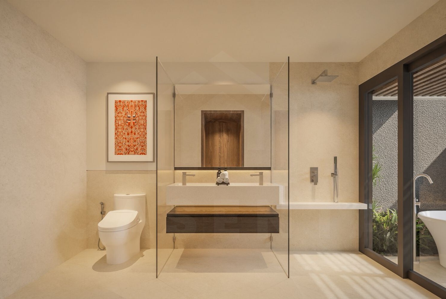 Bathroom inside authentic Balinese villa in Ungasan