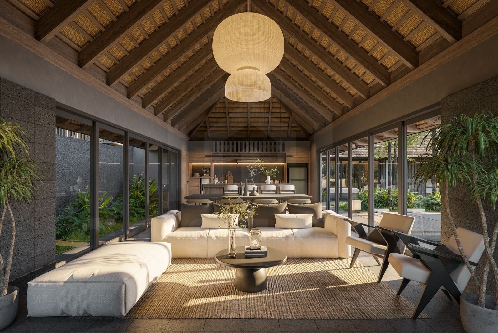 Living area inside authentic Balinese villa in Ungasan