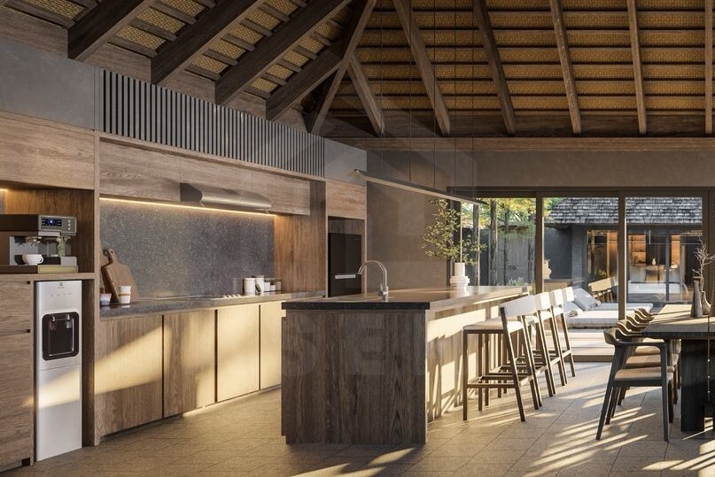 Kitchen/dining inside authentic Balinese villa in Ungasan