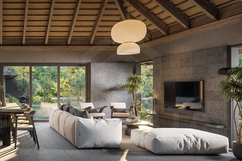 Living area inside authentic Balinese villa in Ungasan