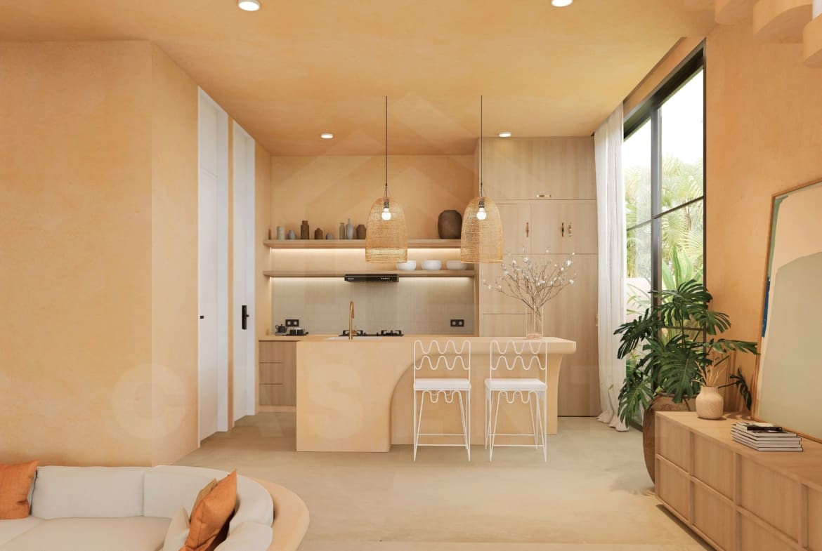 Kitchen/dining inside gorgeous 2 bedroom villa in Uluwatu