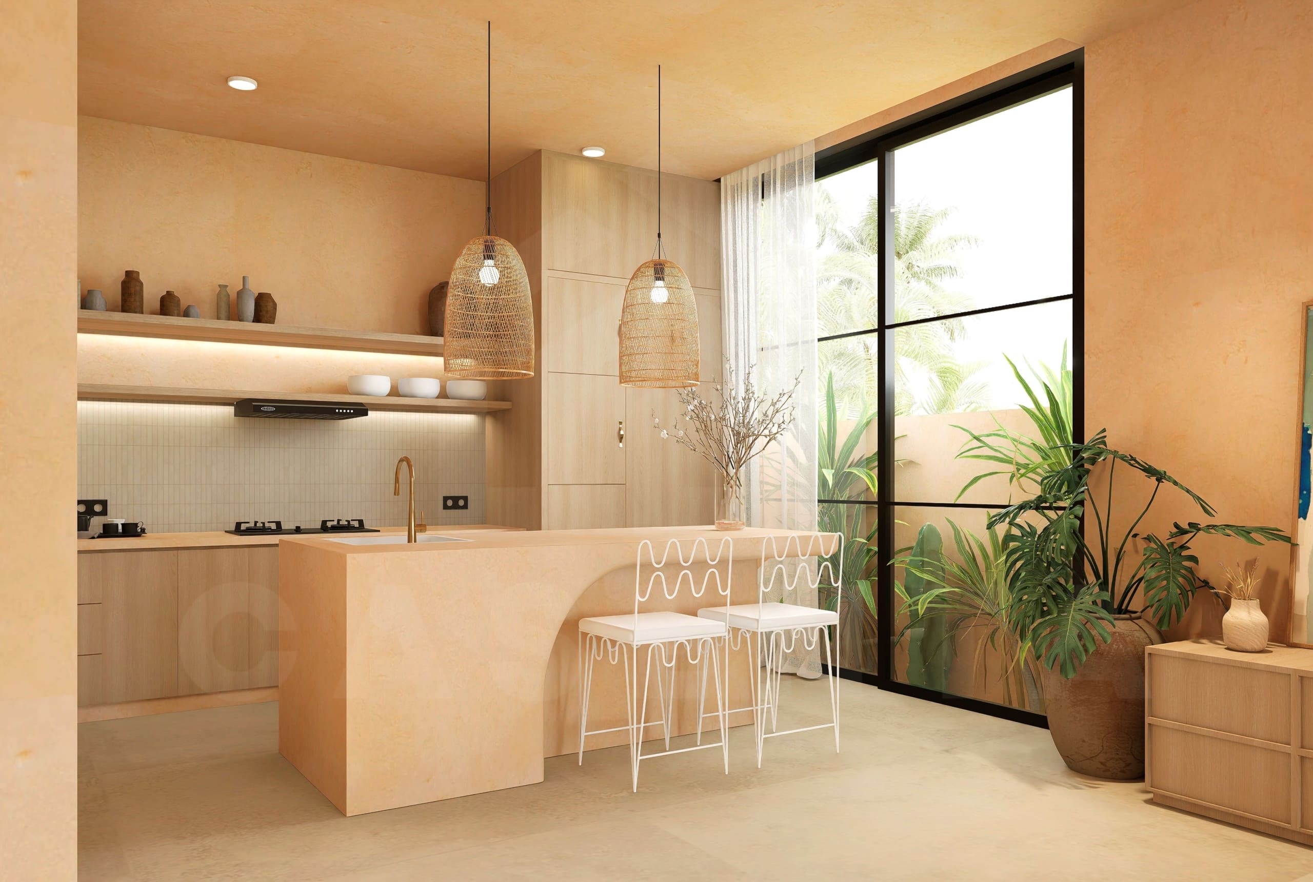 Kitchen/dining inside gorgeous 2 bedroom villa in Uluwatu